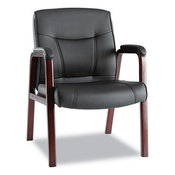 Alera® Alera Madaris Series Bonded Leather Guest Chair, Wood Trim Legs, 25.39" X 25.98" X 35.62", Black Seat-back, Mahogany Base freeshipping - TVN Wholesale
